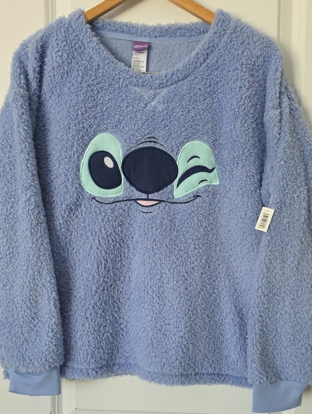 Disney Stitch Face Furry Long Sleeve Pajama Top Girls Size Medium